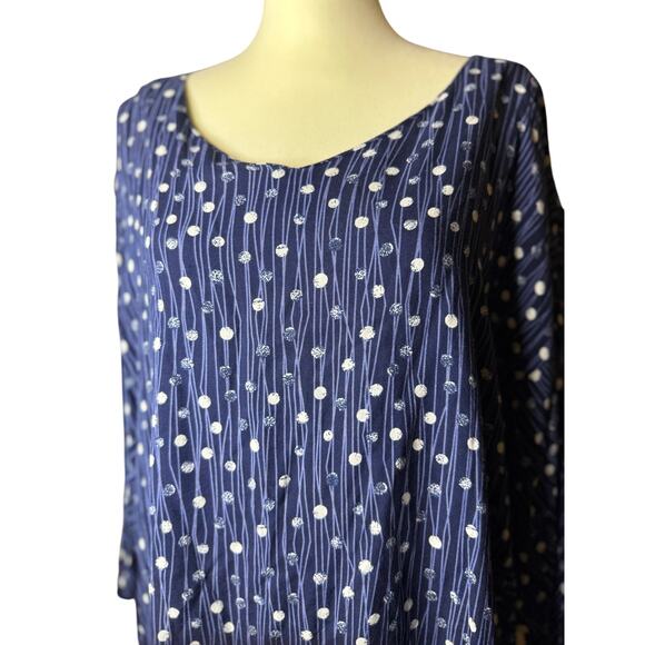 Catherines Navy Blue Tunic Top, Polka Dot Dandelion Print, Plus Size 3XL - Picture 2 of 5